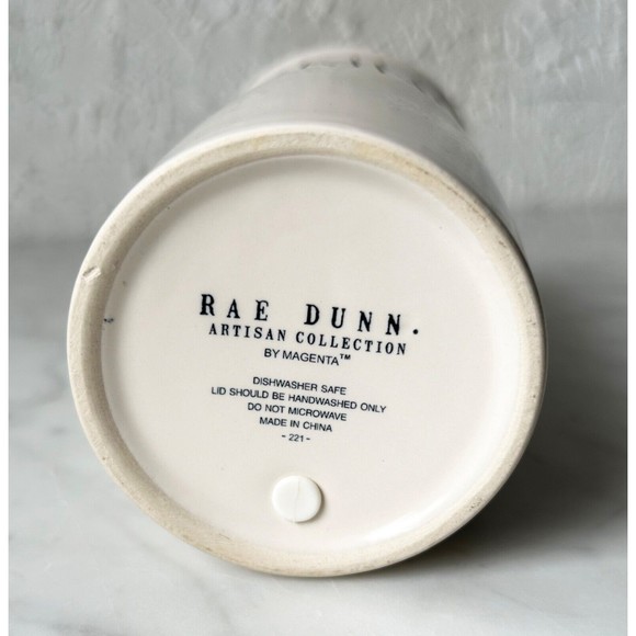 Rae Dunn Ivory Tall DRINK Ceramic Mug with Lid Artisan Collection Coffee Cup - Picture 7 of 7